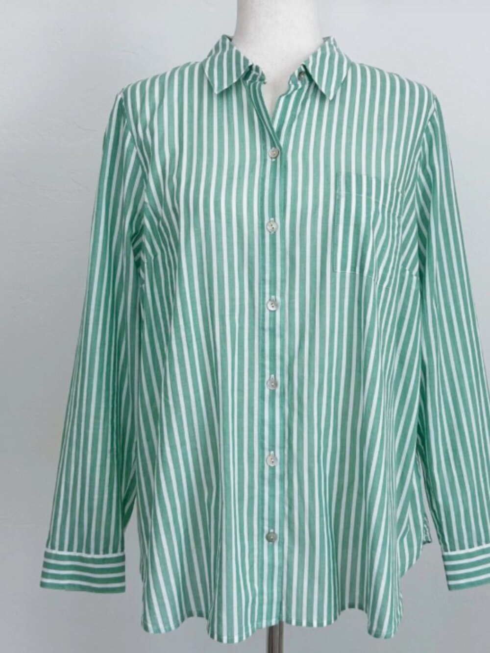 J.Jill Green & White Stripe Button-Down Shirt
